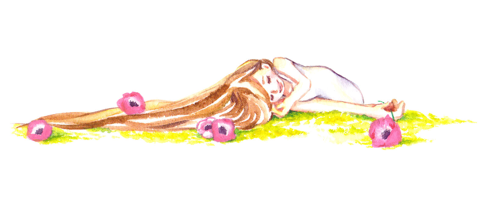 草原で眠る女の子