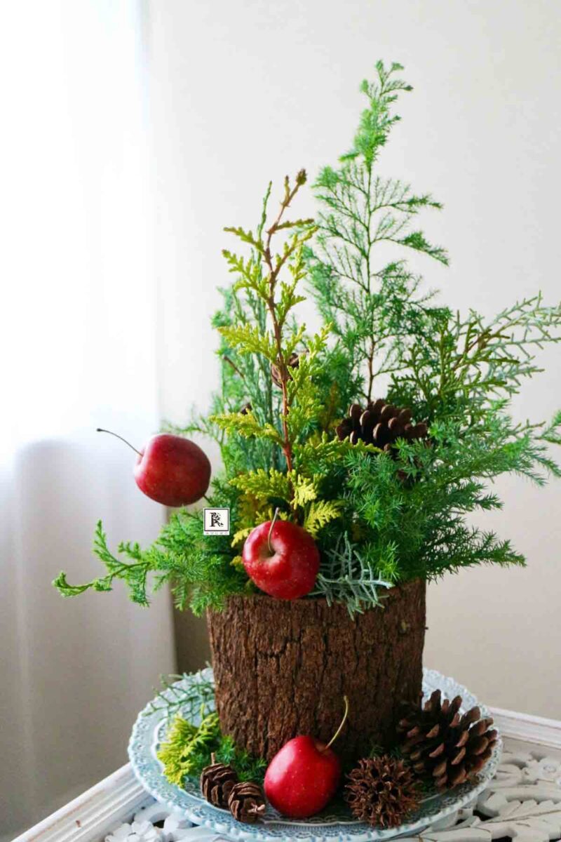 クリスマスのフラワーアレンジメント　ミニクリスマスツリー